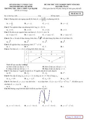 Đề thi thử Tốt nghiệp THPT môn Toán - Mã đề 132 - Năm học 2021 - Trường THPT chuyên Vạn Hạnh